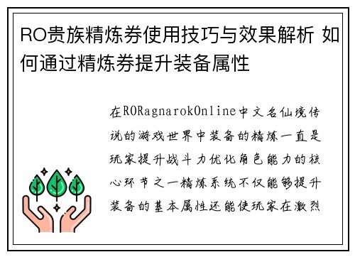RO贵族精炼券使用技巧与效果解析 如何通过精炼券提升装备属性